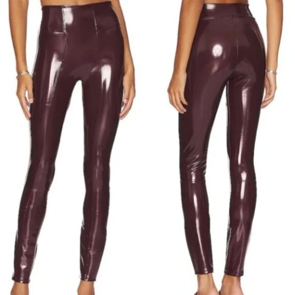 Spanx Burgundy Faux Patent Leather Leggings Size S/P - Picture 1 of 6